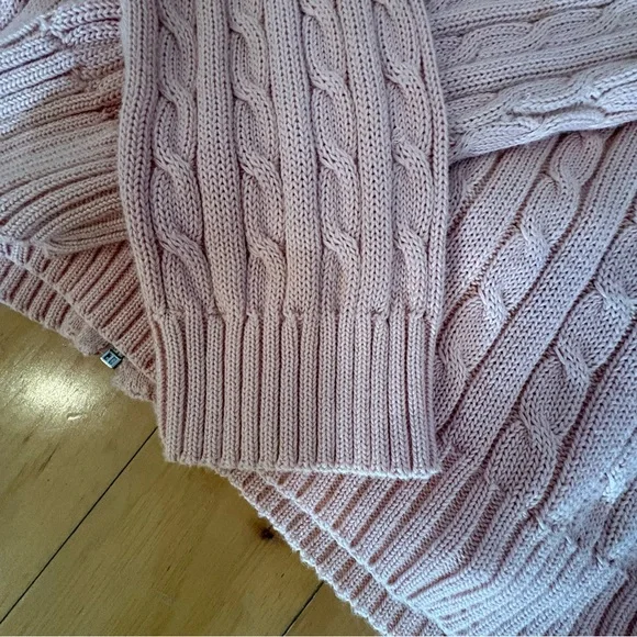 Lauren Ralph Lauren Pink Cable Knit Full Zip Sweater Silver Crest Logo Sz M - Picture 8 of 11